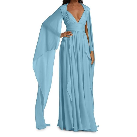 Elie SaabSilk Chiffon Cape Sleeve Gown